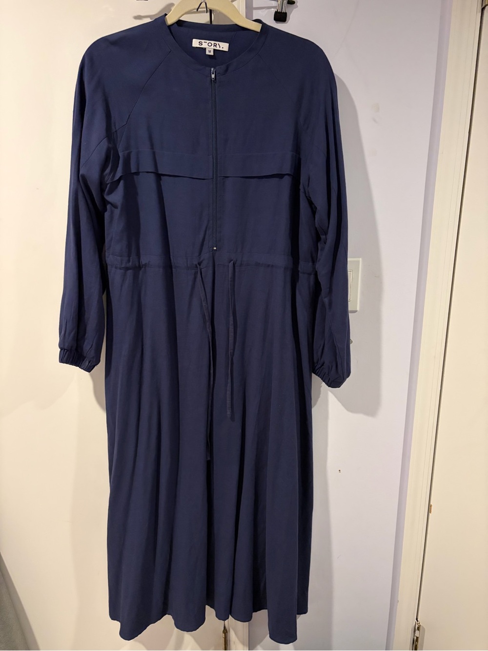 Women Navy Zip-Front Long Sleeve Dress